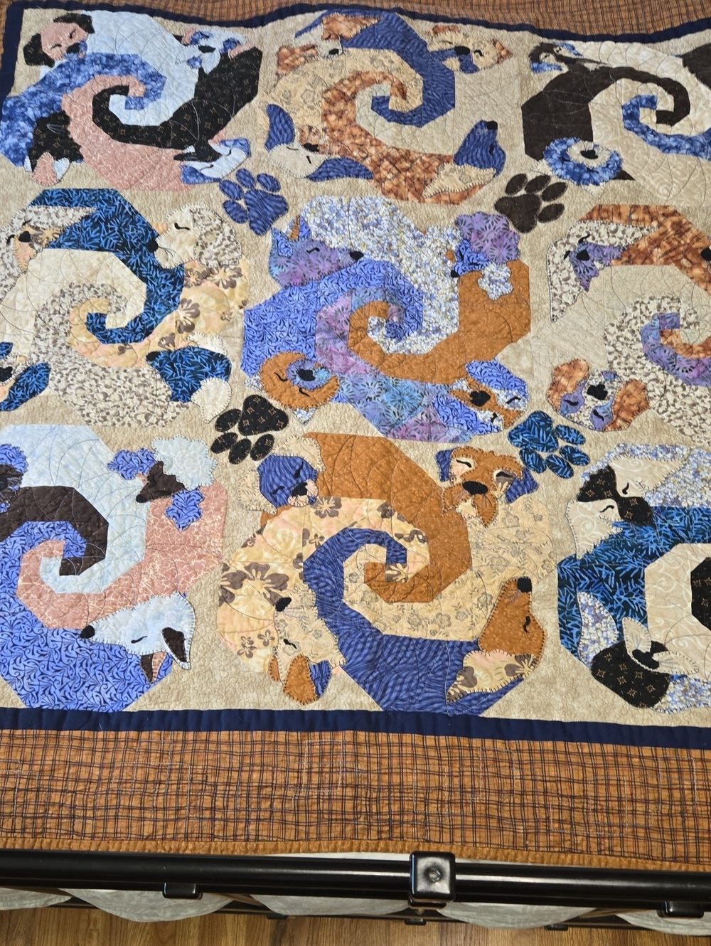 Handmade Dog Themed Patchwork Quilt - Blue, Tan, Brown, Purple